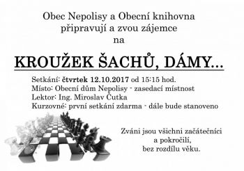 Kroužek šachů ve čtvrtek 12. října od 15:15 hod. v zasedací místnosti Obecního domu