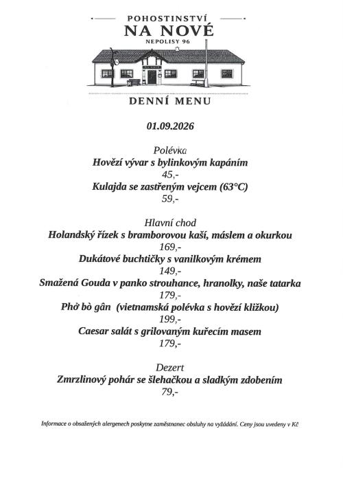 Denní menu pohostinství Na&nbsp;Nové