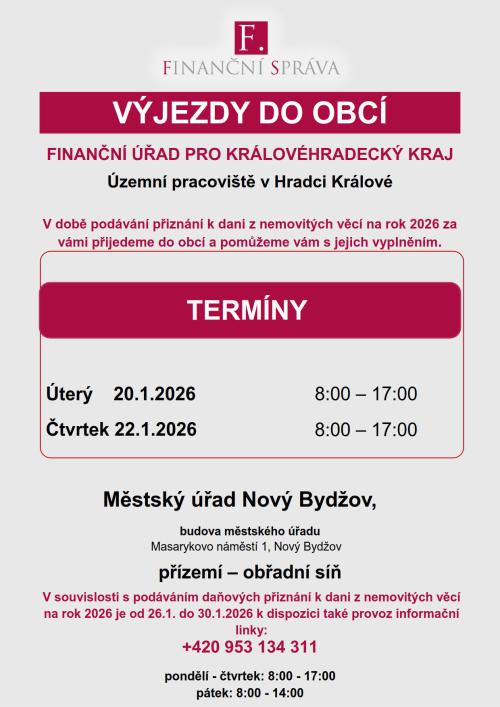 Finanční úřad v&nbsp;Novém Bydžově - leden 2026